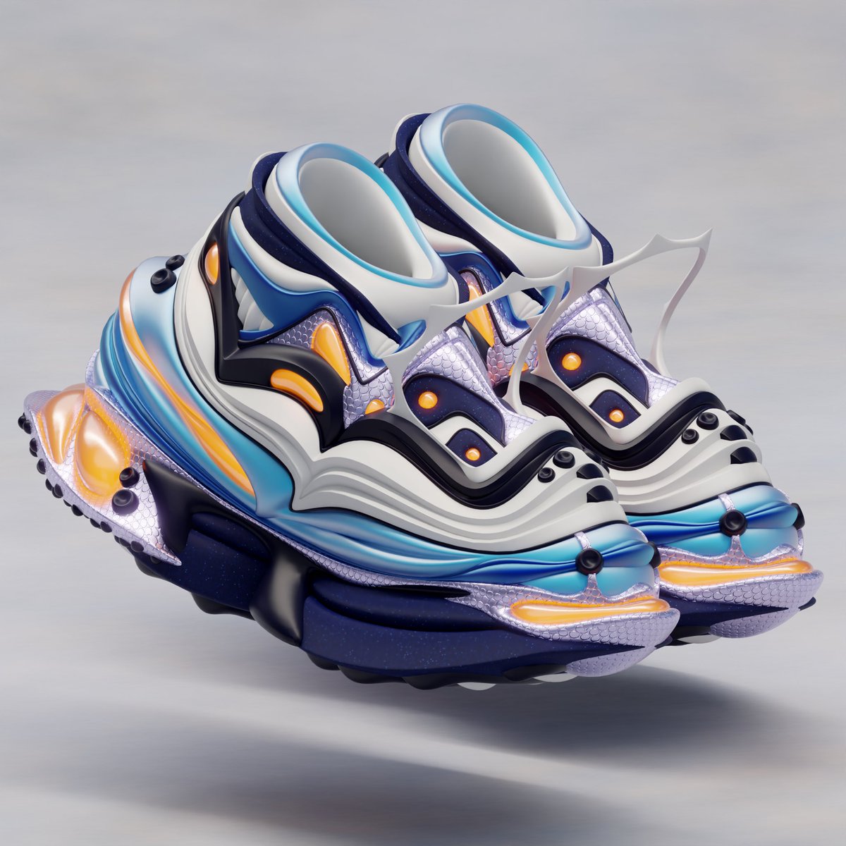 Adahnnn's tweet photo. Abby Chonkers - Blueberry
..
Just wanted to be create something with no direction or plan and abstract. So I made these😐👍. 
..
Created with @gravitysketch in the #oculusquest2
..
#vrsculpting #3dshoes #3dkicks #sneakers #gravitysketch #3dfootwear #3ddesigner #vrsculpting #vr https://t.co/tSz75GxMqB