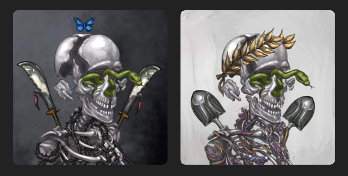crypto131294's tweet photo. ....double snake eyes 🐍💀 @dskullys #disarticulatedskully #Dskully #nft #Solana #MagicEden https://t.co/7b1wtg9zt1