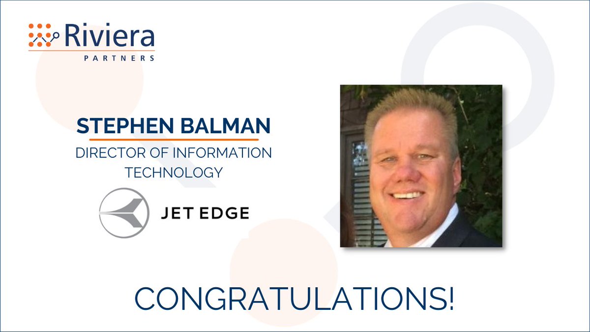 Congratulations to Stephen Balman on your new role as  Director of Information Technology at <a href="/flyjetedge/">Jet Edge</a>!

Great work by George Kaszacs!

#Riviplacement #RivieraPartners #techleadership #hiring #recruitment #recruiting #executivesearch