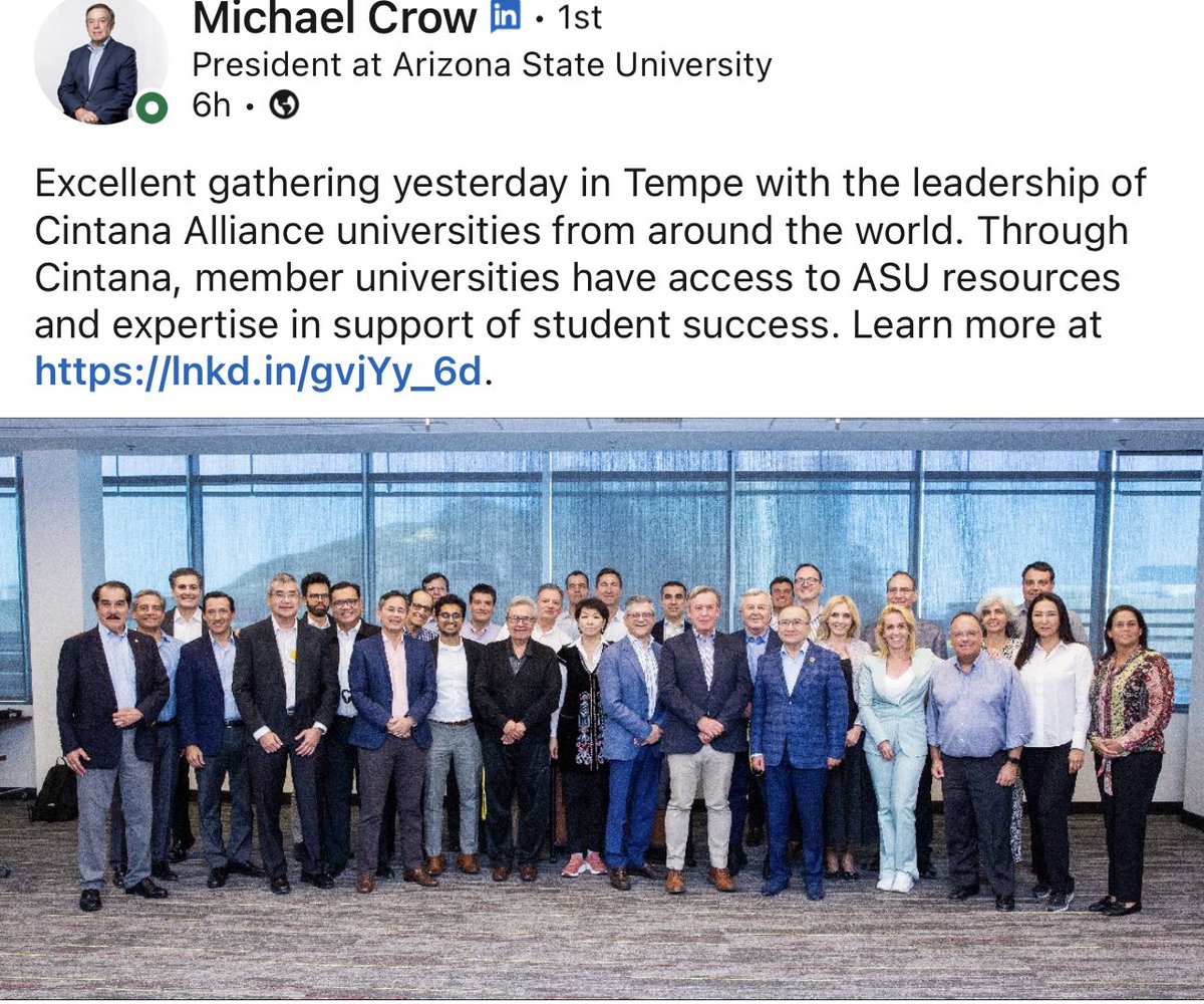 We recently created Cintana with ASU and last week we welcomed our university Presidents (12 countries) to the first ASU-Cintana President’s Summit which also included meeting with the founder of Dreamscape (and co-founder of DreamWorks) on the new VR/AR education platform