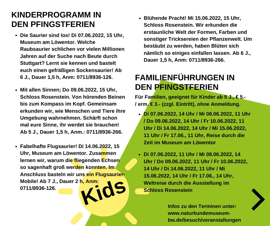 SMNStuttgart's tweet photo. JUNI-Veranstaltungen, #Wisssenschaftsfestival, Sonntagsführungen, #Kinder- &amp; Ferienprogramm im #MuseumamLöwentor, #SchlossRosenstein UND digital 

Infos > https://t.co/NeQLF6Y6zH

Wir freuen uns auf Euch!

#Ferien #kinderprogramm #veranstaltung #freizeittipp #stuttgart #BaWue https://t.co/wy70NQSEbs