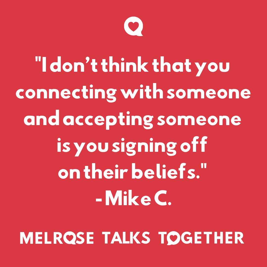 MelroseTogether's tweet photo. "I don’t think that you 
connecting with someone 
and accepting someone 
is you signing off 
on their beliefs." 
- @PatchCarraggi 

Listen to Melrose Talks Together's #OneSmallStep inspired by 
@StoryCorps

https://t.co/7J1KM1BGit

#city #conversations

New pod coming soon! https://t.co/Me2FCzHqJW