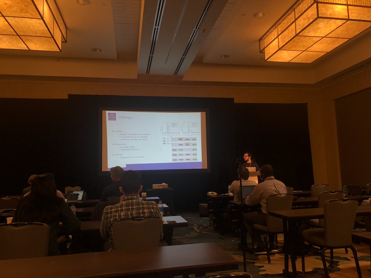 PanosPapadimitr's tweet image. First @NetSysSecKTH paper presentation at @acm_wisec: new attacks and detection countermeasures for automated driving (platooning). Kostas Kalogiannis presenting. #wireless_security #cps_security