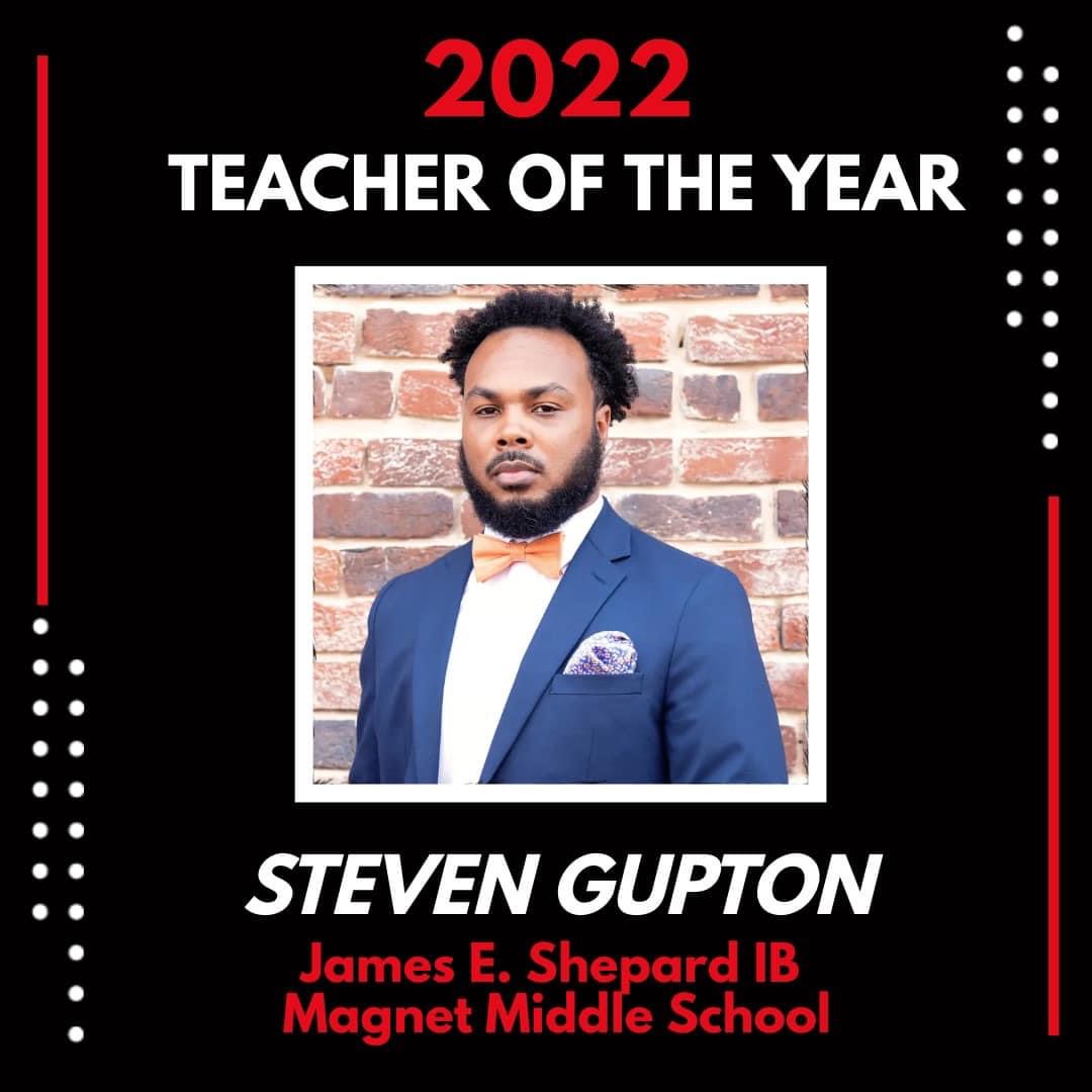 Help us congratulate our teacher of the year for Shepard IB Magnet Middle School.  Congratulations Mr. Gupton!!!! 🎉🎉🎉
