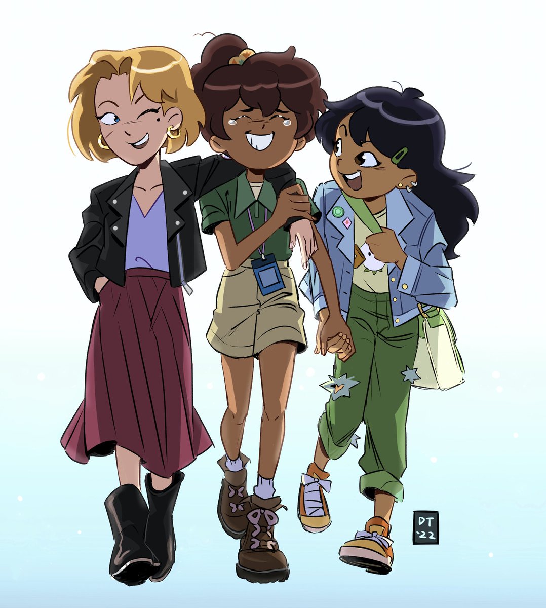 3girls multiple girls dark skin blonde hair jacket dark-skinned female skirt  illustration images