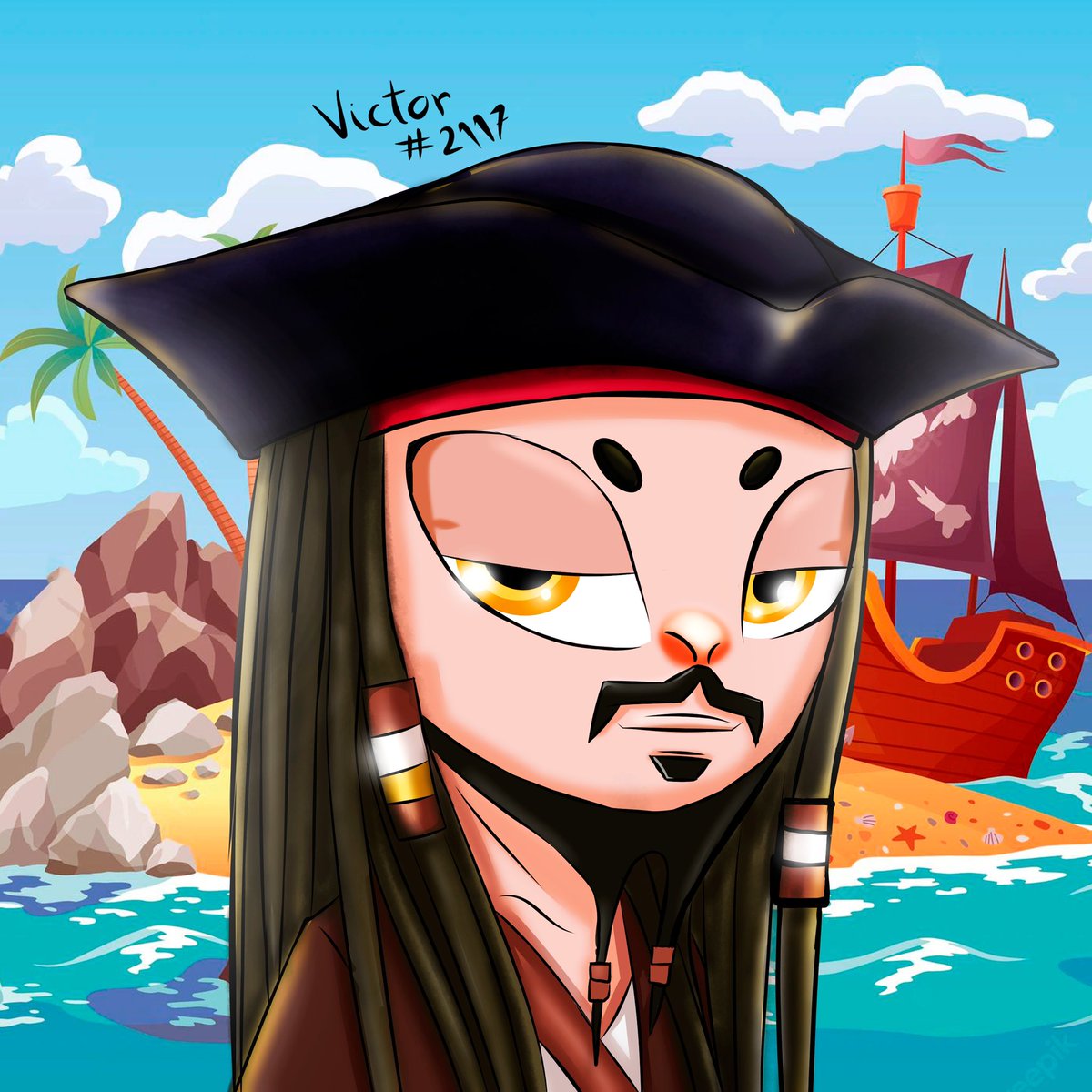 VictorC_eth's tweet photo. Hey Guys! It's me, Victor! Today I wanted to post yet another fan art I worked pretty hard on. As a Disney and Pirate number one fan, I decided to combine both themes and bring to you guys Captain Jack Sparrow from Pirates of the Caribbean! @ToroNFT @Solemaster32 https://t.co/0bvCTQ9QHL