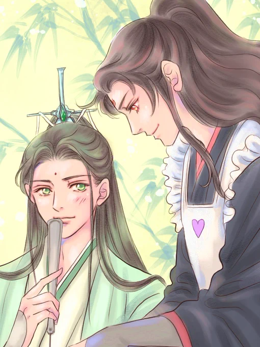 フリフリエプロンを素で着こなす弟子と、それを見てキュンキュンする師尊。😇💖
#人渣反派自救系統  #冰秋 #svsss 