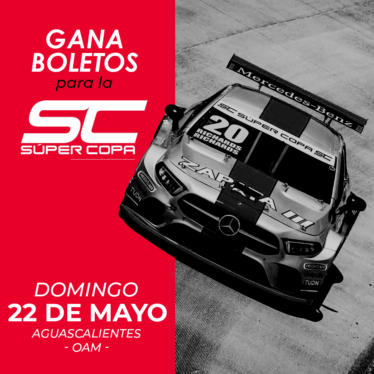 SomniMX's tweet photo. Somni te regala boletos para que asistas a la Super Copa 2022 este domingo 22 de mayo en el OAM de Aguascalientes. Síguenos en nuestras redes sociales (encuéntranos como somnimx) y entérate de la dinámica. 
#Supercopamex #Supercopa2022 #AmamosLaVelocidad #oam #carrerasdeautos https://t.co/D2MNKdV3o8