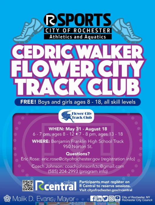 Looking for something to do over this summer for the kids from May 31st - August 18th? See the information flyer from below for the the Cedric Walker Flower City Track Club! <a href="/RCSDNYS/">Rochester City School District</a> <a href="/RCSDParents/">RCSD Parent Engagement</a>  <a href="/RCSDFranklin/">Franklin Campus</a> <a href="/RCSDFranklin/">Franklin Campus</a> <a href="/RCSDcommschools/">Community Schools</a> <a href="/TuckerClyde/">Mr. Henry</a>