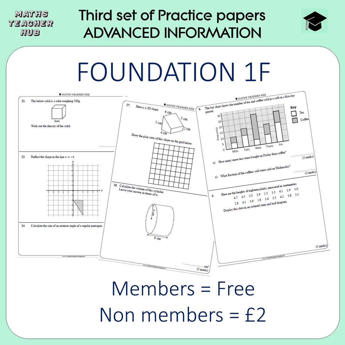 MathsTeacherHub's tweet photo. Another practice paper? 🧾
Go on then, all members can download them straight from the website however they are also available at https://t.co/15kpYXj2nO
All worked examples ready for the final push. #advancedinformation #gcsemaths #mathsteacher #mathstutor https://t.co/SbxujHemx2
