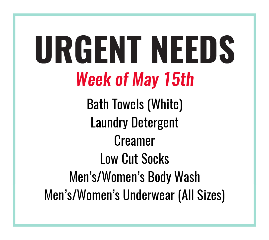 First Stop friends, we are in urgent need of the items listed below. If you have any questions about donations, please do not hesitate to call us at (256) 533-3391.

We appreciate all you do, Huntsville! ❤️