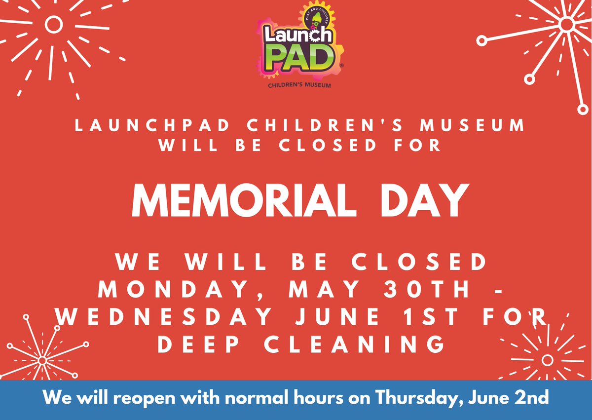 LaunchpadSCIA's tweet photo. LaunchPAD will be closed May 30th-June 1st. https://t.co/DtTueOBcpi