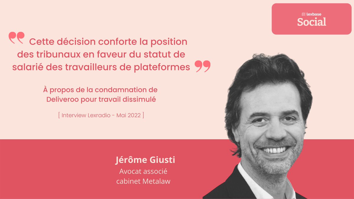 🎤 INTERVIEW | Condamnation de #Deliveroo pour travail dissimulé 

<a href="/GiustiJ/">J.Giusti</a> Avocat associé <a href="/MetalawFirm/">Metalaw</a> a accepté de répondre aux questions de <a href="/LexradioLexbase/">LEXRADIO</a>

➡️ À écouter ici : lnkd.in/e7Vr4WhE