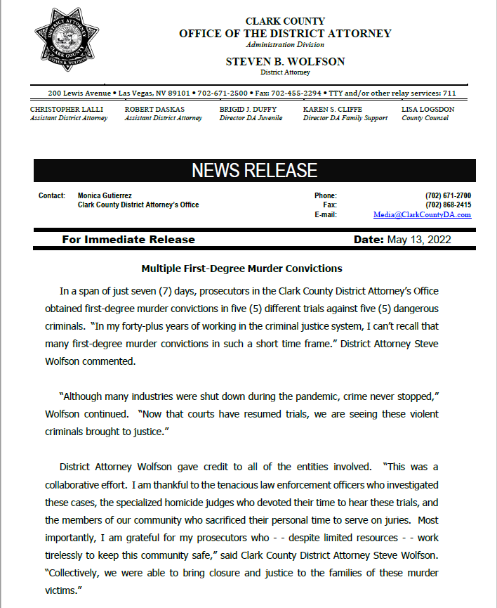 LasVegasDA's tweet photo. Multiple First-Degree Murder Convictions
@clarkcounty https://t.co/XGXPnq609n