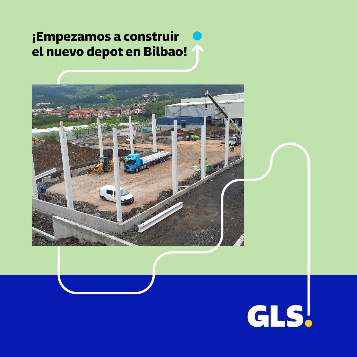 GLS_Spain's tweet photo. 🔜 ¡Construyendo un nuevo depot #GLSSpain en Bilbao!

🏗️ Más de 3.000 m2 de nave
📦 Aumento del 60% de la capacidad de producción de paquetes/hora
✔ Optimización en el proceso de carga y descarga

Seguimos creciendo en infraestructuras con esta nueva instalación 👏 https://t.co/V6TySFbErc