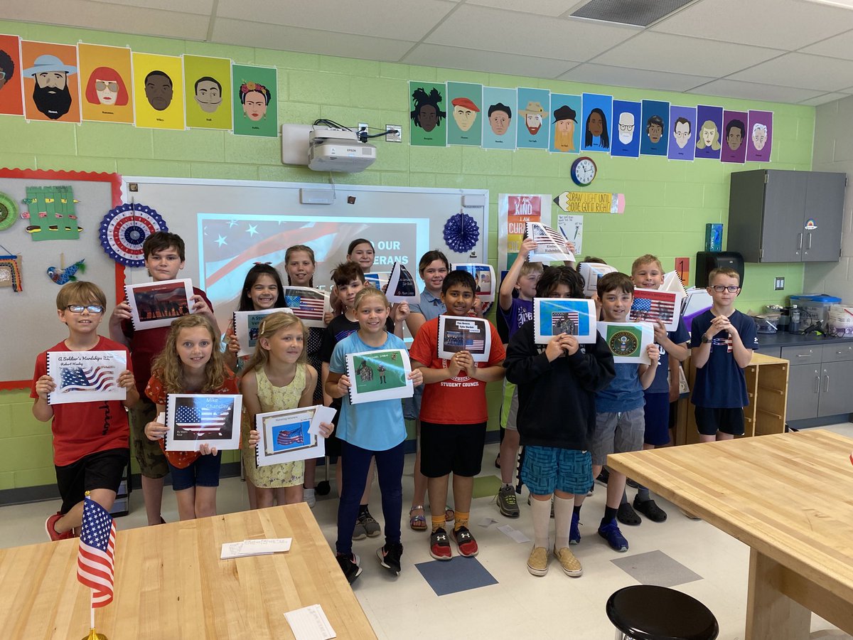 Willowville students celebrating their project presentations Honoring Veterans. ⁦<a href="/WestCler/">West Clermont Schools</a>⁩ ⁦<a href="/BarbaraKenney5/">Barbara Kenney</a>⁩