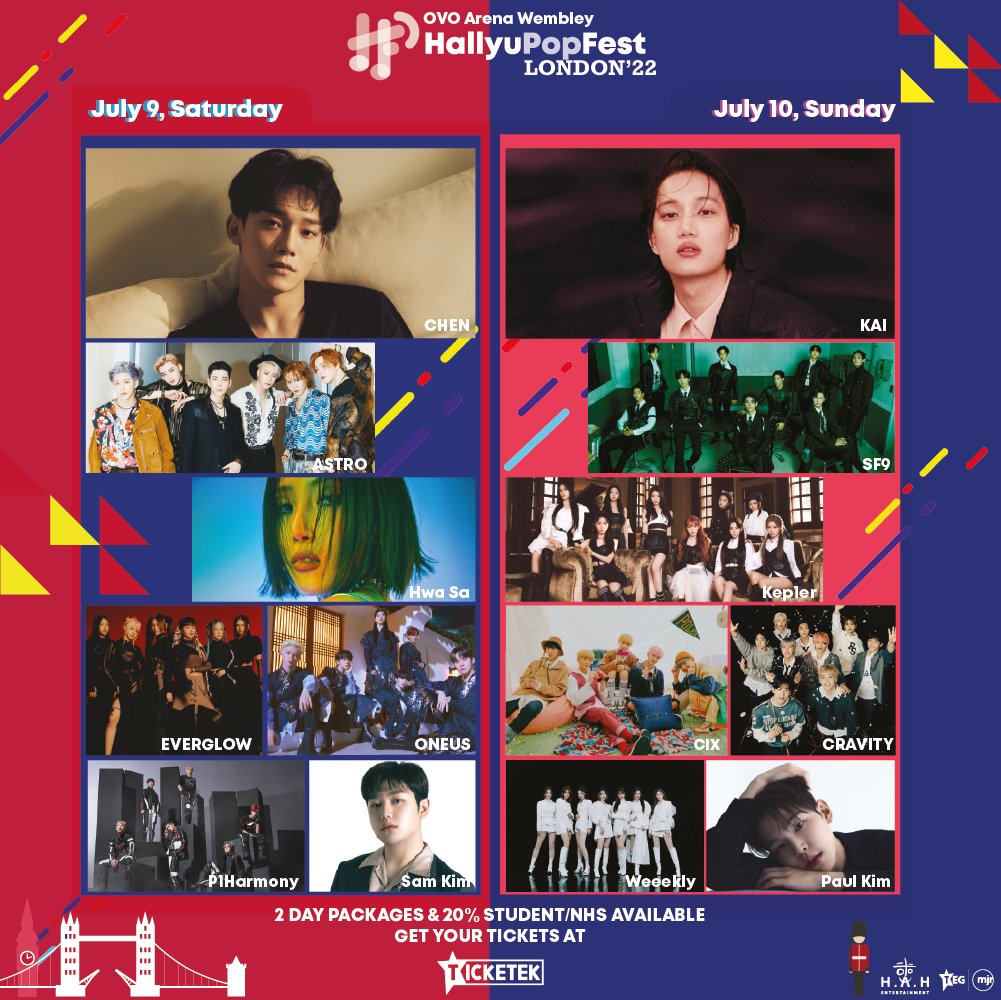 hpf_london's tweet photo. HERE’S WHAT’S HAPPENING AT HALLYUPOPFEST!

Evening Concert:
9 July: #CHEN #ASTRO #HWASA #EVERGLOW #ONEUS
10 July: #KAI #SF9 #KEP1ER #CIX #CRAVITY
Showcase:
9 July: #P1HARMONY #SAMKIM
10 July: #WEEEKLY #PAULKIM
(Showcase Artistes will also make their appearance at the Evening Con) https://t.co/XkQ3QRSFLx