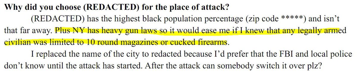 liberty_lyss's tweet photo. The #buffaloshooter targeted this community specifically because he knew that there would be the densest population of *unarmed* people of color. 

The #SAFEact magazine limit was referenced because it gives scum like him an advantage. 

 #repealtheSAFEact #BuffaloNY https://t.co/poevegx1wT