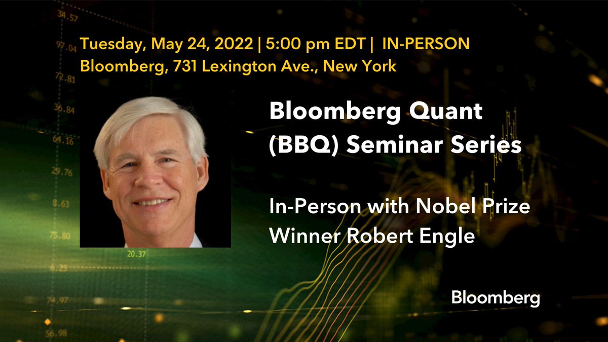 Tech At Bloomberg (@techatbloomberg) on Twitter photo Join us for an *in-person* meeting of <a href="/Bloomberg/">Bloomberg</a>'s monthly #Quant (BBQ) Seminar Series on Tuesday, May 24 (5-8 PM EDT), featuring a keynote on "Climate Financial Risk: Portfolios & Stress Tests" by Nobel Laureate <a href="/Prof_RobEngle/">Robert F. Engle</a> of <a href="/NYU_VRI/">Volatility and Risk Institute</a>
bloom.bg/3LgXccj
#quantfinance Join us for an *in-person* meeting of <a href="/Bloomberg/">Bloomberg</a>'s monthly #Quant (BBQ) Seminar Series on Tuesday, May 24 (5-8 PM EDT), featuring a keynote on "Climate Financial Risk: Portfolios & Stress Tests" by Nobel Laureate <a href="/Prof_RobEngle/">Robert F. Engle</a> of <a href="/NYU_VRI/">Volatility and Risk Institute</a>
bloom.bg/3LgXccj
#quantfinance