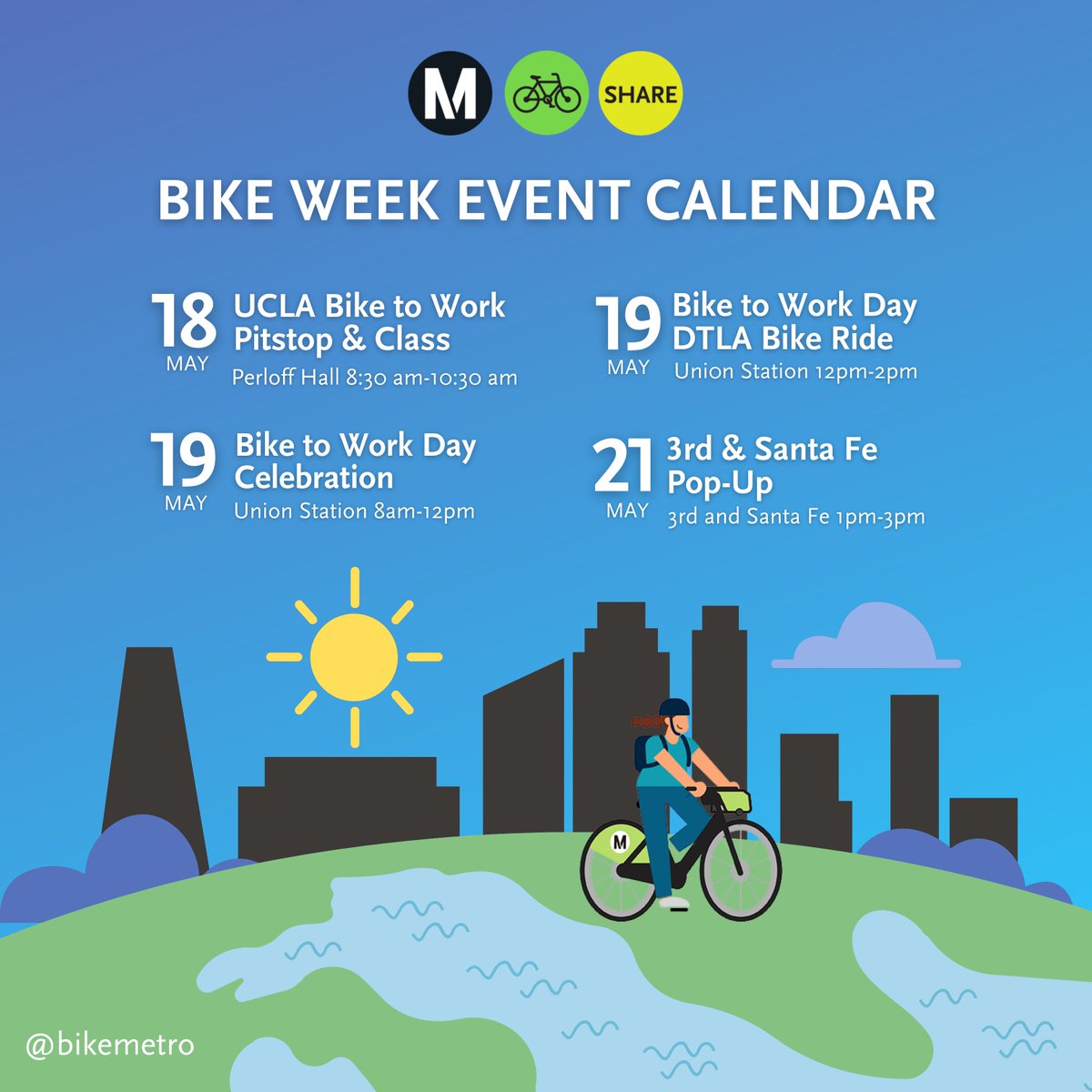 🚲TRAVEL ADVISORY🚲 In honor of Bike to Work Week, which begins Monday (5/16), Metrolink is offering free rides to people who board trains with their bicycles through Friday (5/20). See details: https://t.co/9zpZQ6MXWO

@CountyofLA @LACity @CaltransHQ 