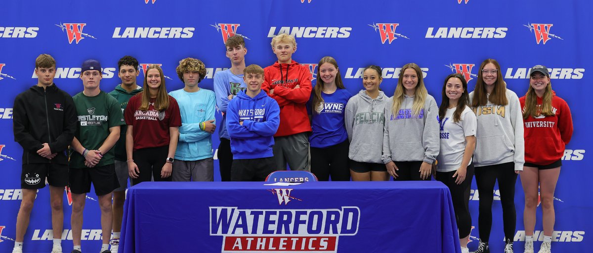 Group photo of of our <a href="/lancer_sports1/">Waterford Athletics</a> student-athletes who committed to continue athletics at college next year! <a href="/WPS_CT/">Waterford Schools</a> <a href="/GoECCAthletics/">ECC Athletics</a> <a href="/ciacsports/">CIAC Sports</a> <a href="/TheDayCTsports/">The Day sports</a> @GameTimeCT