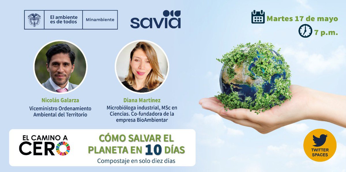 MinAmbienteCo's tweet photo. ¿Cómo salvar al 🌎 en 🔟 días?

Aprende a hacer compostaje en corto tiempo este 🗓17 de mayo a las 7:00p.m.

@SaviaEscuela trae a Diana Martínez, microbióloga industrial y Co-fundadora de @BioAmbientar.

Juntos recorremos #ElCaminoACero. 

Únete 👉 https://t.co/WDn35H0Jig https://t.co/F5ifXG8QRX