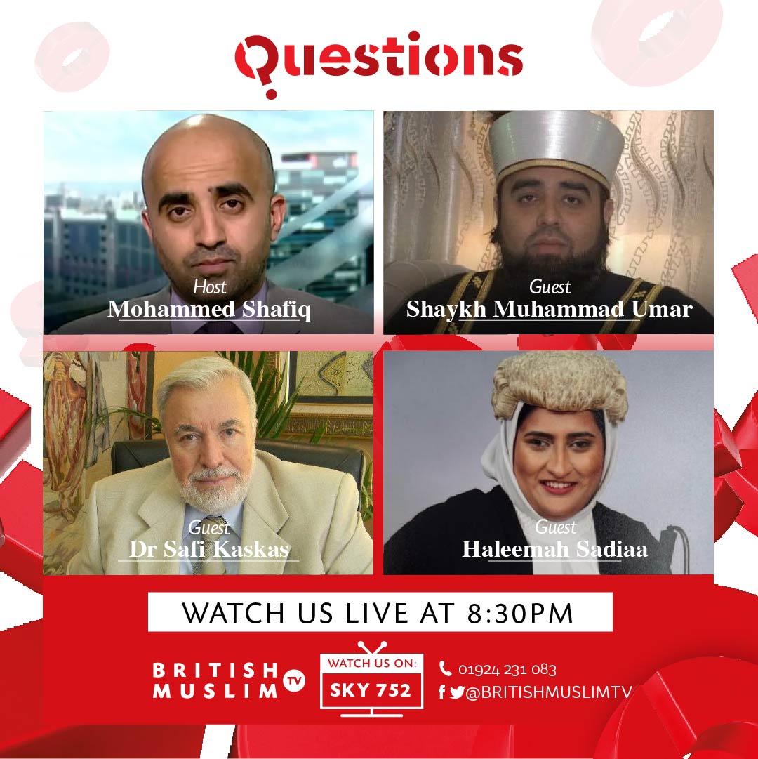 BritishMuslimTV's tweet photo. #QuestionsLIVE will air on Wednesday @ 8:30pm with host Mohammed Shafiq joined by Shaykh Muhammad Umar from @RamadhanFoun Islamic scholar @safikaskas & Barrister @haleemahsadiaa with this weeks topics being remembering Ambassador Robert Crane and Breaking down barriers in law π£οΈ https://t.co/WMQrRcVS6u