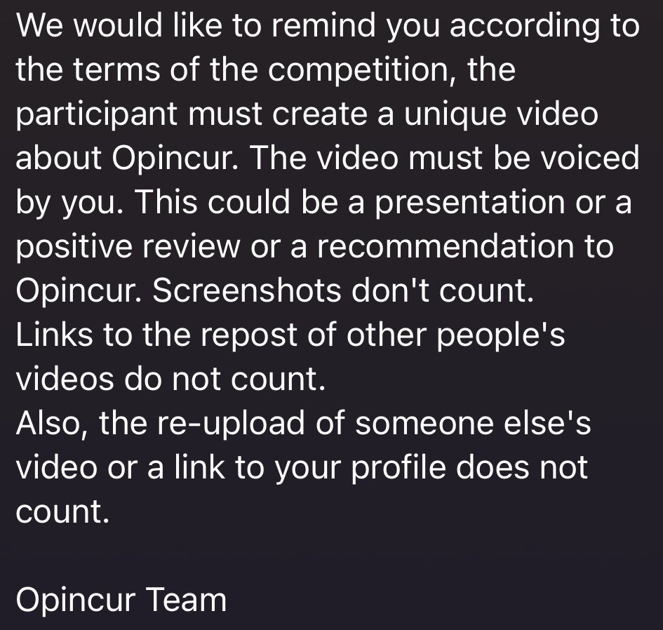OpincurOfficial's tweet photo. Dear Opincur users
We noticed that some of you do not follow the rules of the TikTok challenge. https://t.co/iQ9GblV1TV