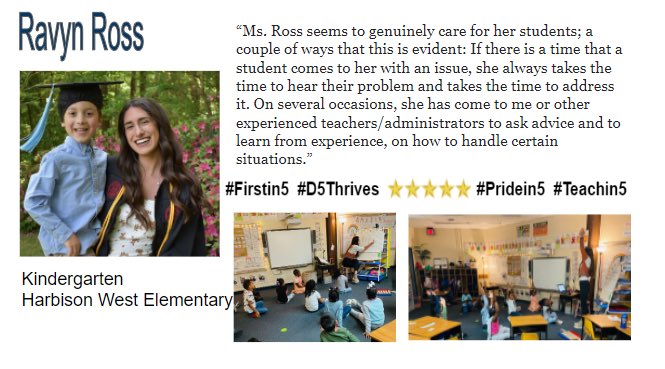 forum_d5's tweet photo. Another THRIVING teacher making a difference in our D5 students’ lives. Thank you Ravyn Ross! #Firstin5 #D5Thrives # Pridein5 #Teachin5 https://t.co/VqqS9Ew86E
