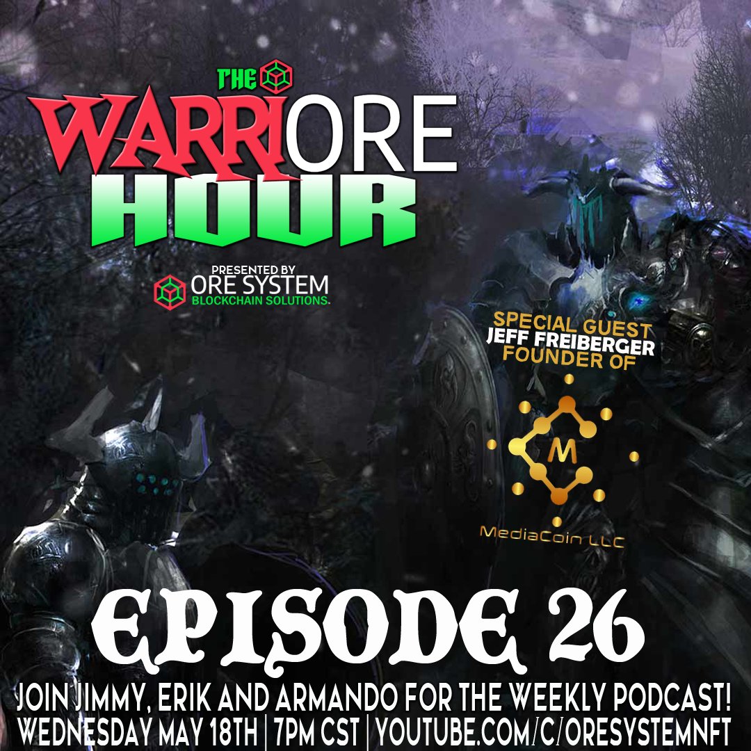 ORESystemInc's tweet photo. This Wednesday on THE WARRIORE HOUR we'll be joined by coding and NFT expert Jeff Freiberger, Founder of @MediaCoinLLC, a developer of Web3 applications and blockchain technologies. You should hang out! 7pm CST Wed May 18th!
https://t.co/HAigq0vELL

#NFT #Coding #blockchain https://t.co/BPVVypLe29