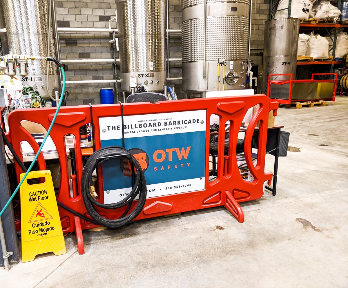 OTWSafety's tweet photo. Entries for our photo and video contest are rolling in - and we love the results! 📷

This submission, taken at @DentedBrick by @MashingMarc, features one of our Red Billboard Barricades with Custom Signage. https://t.co/XbnjXOsd4Z