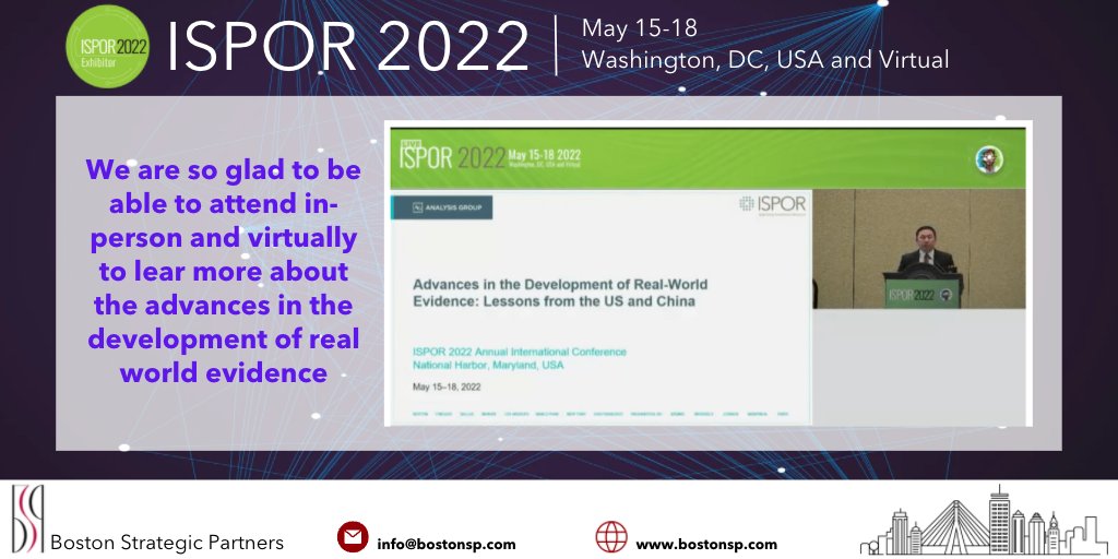 <a href="/BostonSP/">BostonSP</a> appreciates that #ISPORAnnual is both in-person as well as virtual - this hybrid setting allows both of our experts to attend in person as well as virtually to learn more about #RealWorldEvidence #RealWorldData #HEOR. <a href="/ISPORorg/">ISPOR</a>