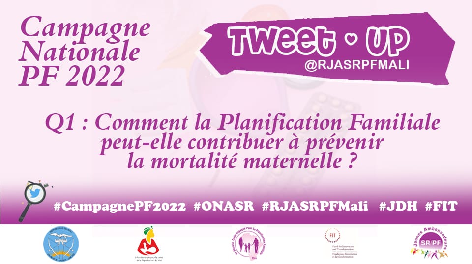 RJASRPFMALI's tweet photo. Et top c'est parti !
Q1: Comment la planification familiale peut elle contribuer à prévenir la mortalité maternelle ?

#CampagnePF2022
#ONASER
#RJASRPFMali
#JDH
#FIT https://t.co/nhesEs06fs