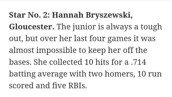 LionSoftballGHS's tweet photo. Congratulations to Hannah Bryszewski for being selected as one of this week's Colonial Conference stars for the week! https://t.co/M5hu7LudZJ