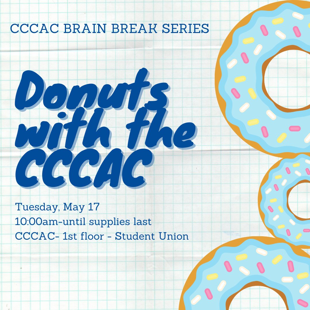 SJSUCAC's tweet photo. TOMORROW! Come by and snack on a donut on US Tuesday, May 17 starting at 10:00am-until supplies last. https://t.co/NdMaylvHBG