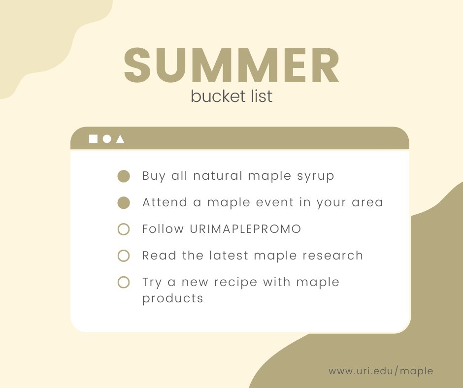 MapleURI1's tweet photo. Summer is right around the corner! Enjoy our Maple Summer Bucket List!

Learn more at https://t.co/DmhA1LqlUe. #maple #bucketlist https://t.co/AU8t4XJXnU
