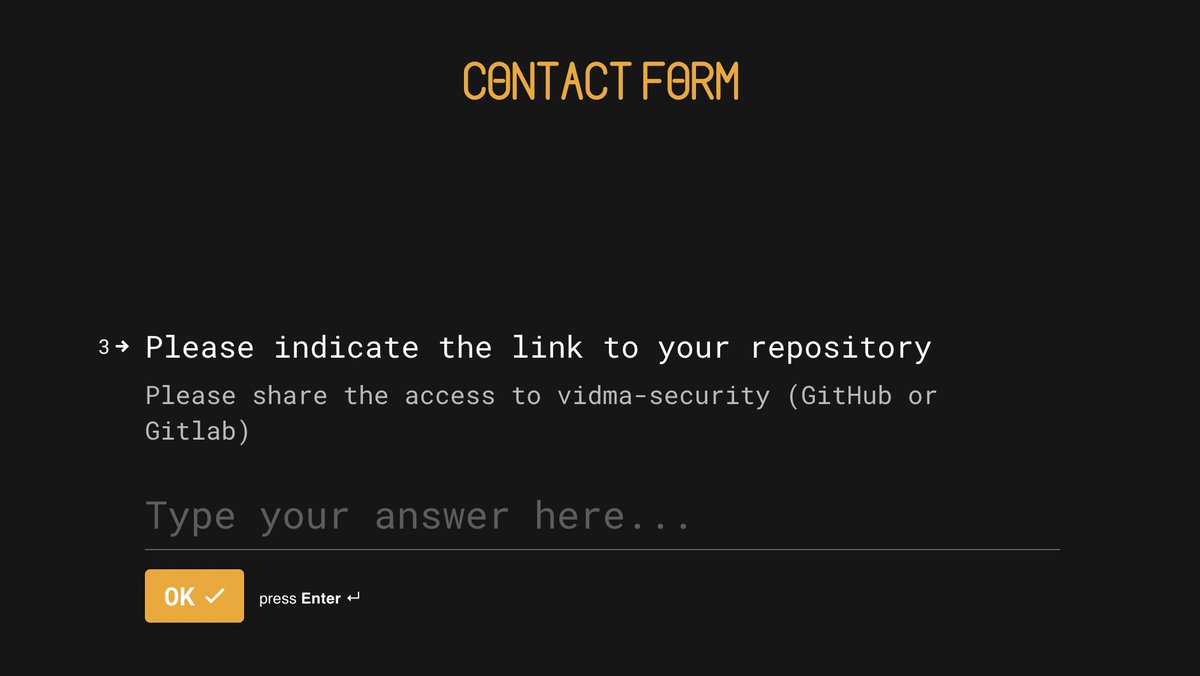 Vidma_security's tweet photo. Now you can get in touch with us easier than ever🙃
Just follow a couple of short steps on the form. Easy as that🚀
Try this out yourself - https://t.co/D9BcuAneuO
#securityaudit #blockchainfirm #audit https://t.co/Dr2F11PzX2