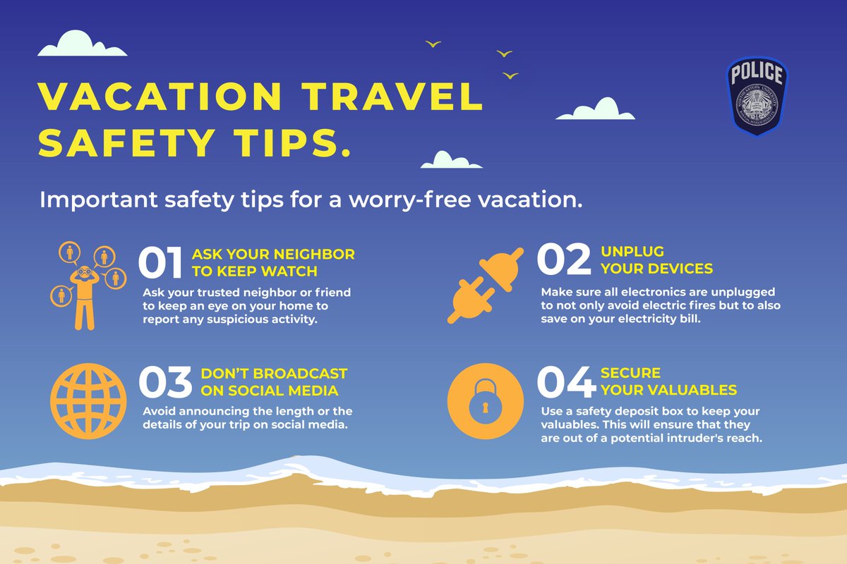 It's #vacationseason! Do your best to #reducerisks by following these few #Vacation #Travel #Safety #Tips. ENJOY a well-deserved #vacation.
