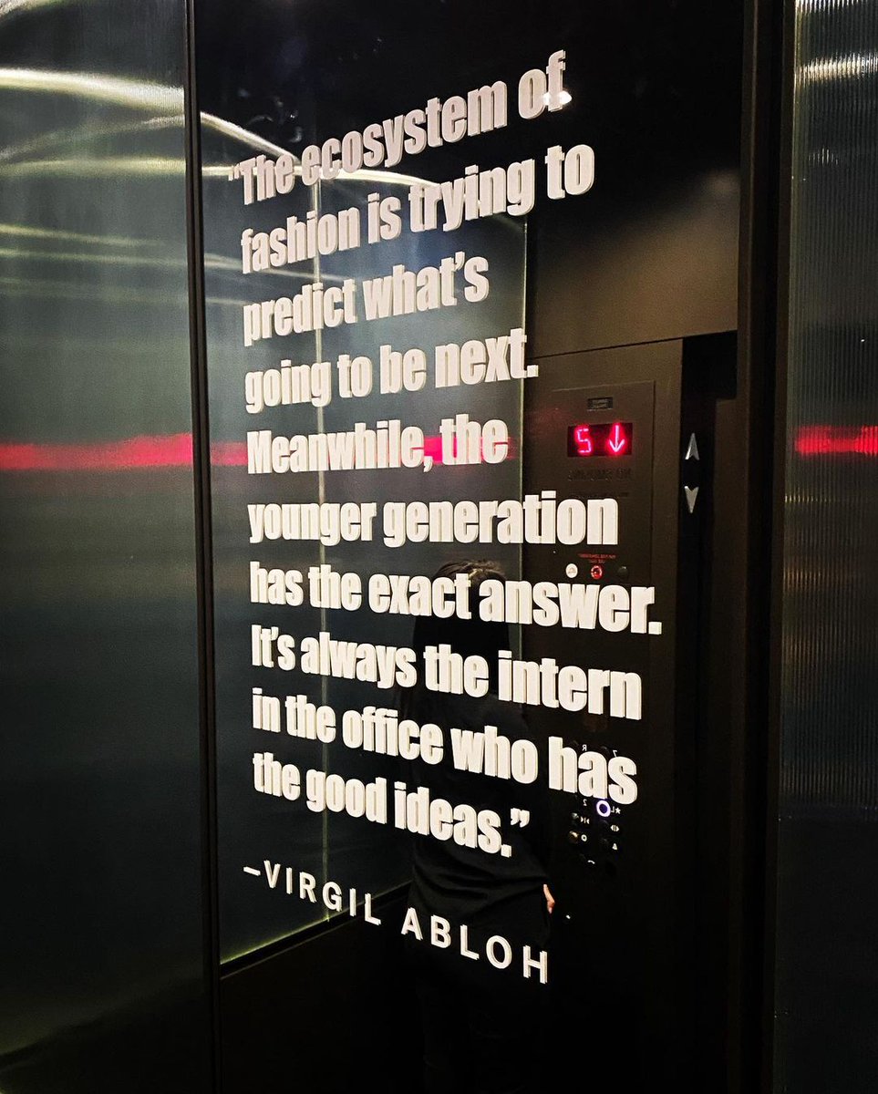 fsf1937's tweet photo. Thank you to @KentState/@KSUFashion "Post-Modern" Scholar Jordan Bigelow for sharing photos from this year's #FSFLive Gala, including one of our favorite quotes from Virgil Abloh which greeted guests as they entered the elevators up to the event. https://t.co/f0WYWp8a96
