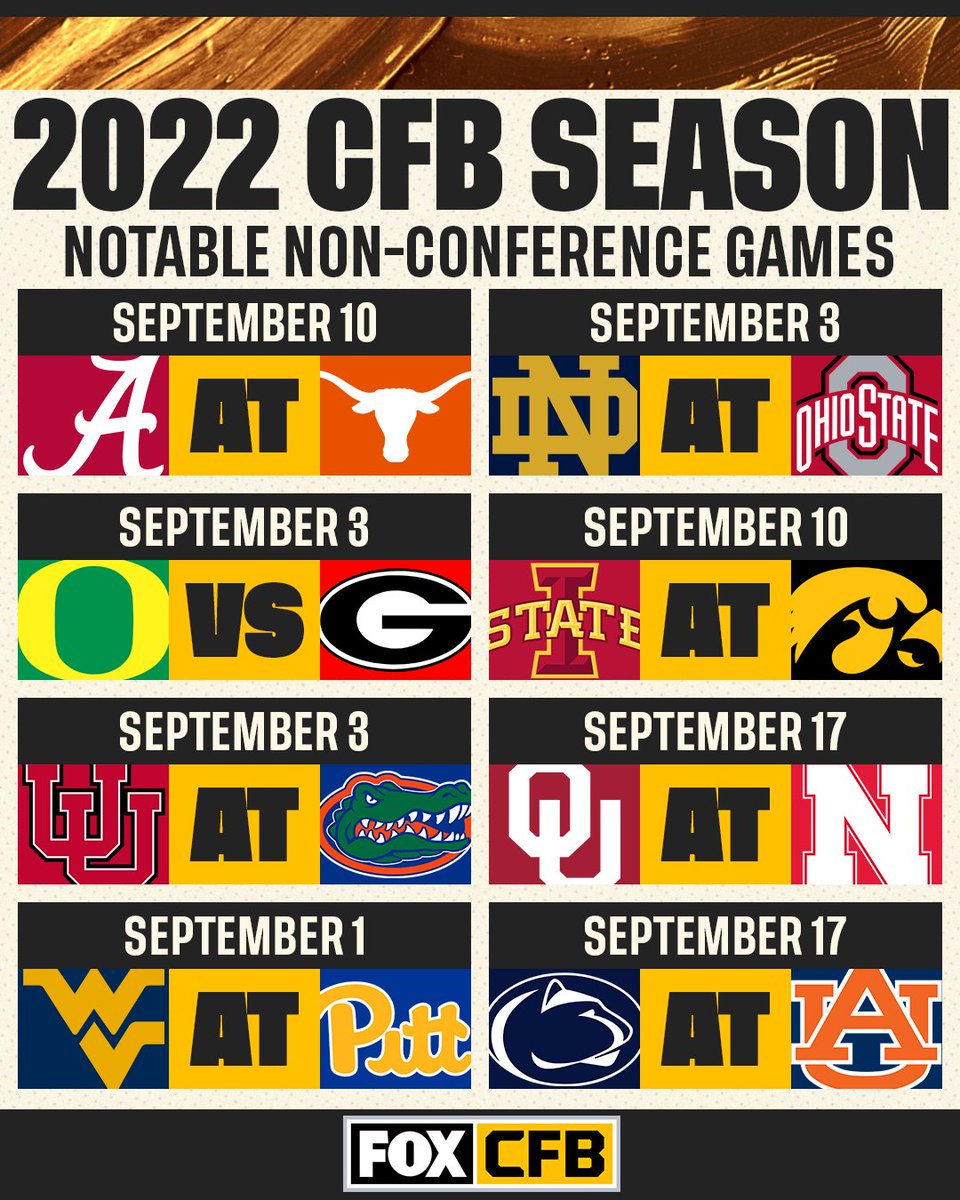 CFBONFOX's tweet photo. Which non-conference game are you most excited for this season? 🤔⬇️ https://t.co/4GqSl52Hwx