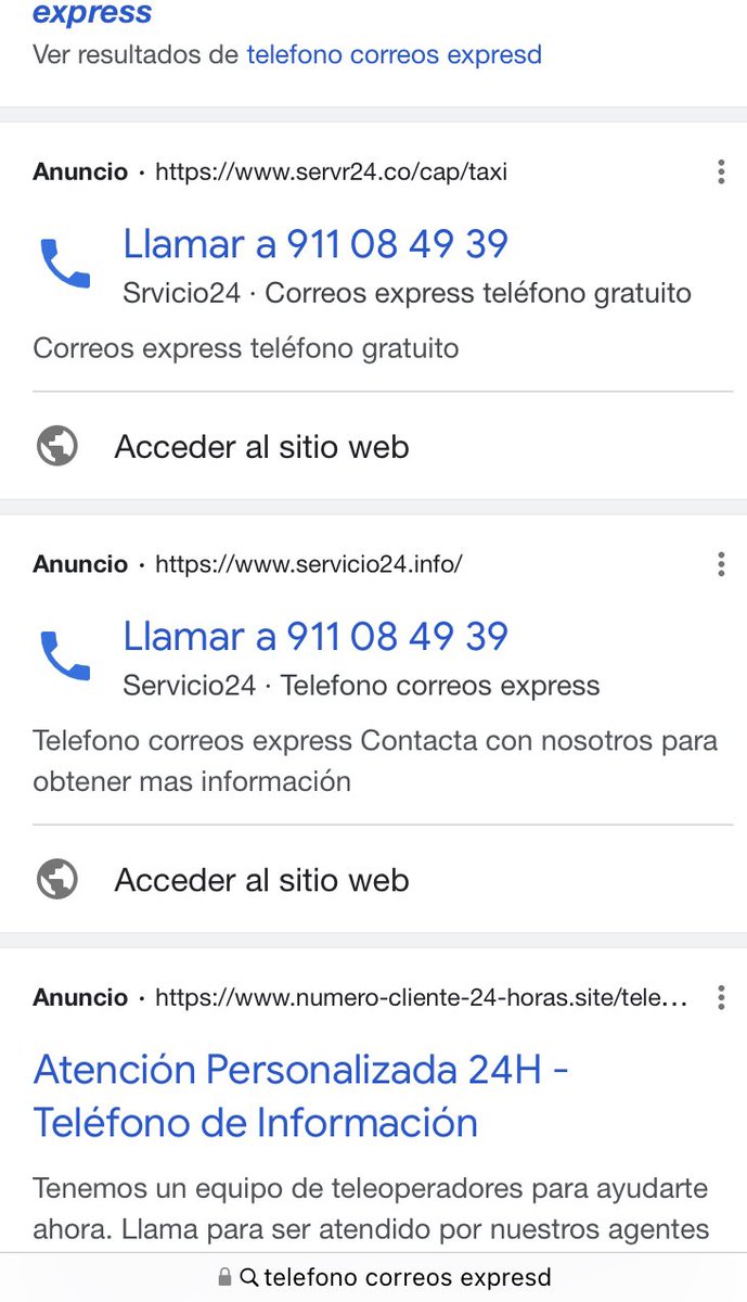 Vcrovet's tweet photo. @CorreosExpress Decís que no me habéis podido entregar un paquete y hemos estado en casa toda la tarde alguien. Busco por internet vuestro teléfono y lo que sale parece que es un timo. Por si os sirve de algo. https://t.co/5Ls504AetP