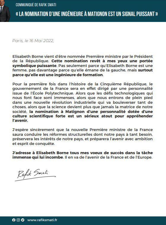 RafikSmati's tweet photo. La nomination d’@Elisabeth_Borne est un symbole. Pas seulement parce qu’elle est une femme, mais surtout parce qu’elle est une ingénieure. Pour la 1ère fois dans l’histoire de la Vème Rép, la France sera gouvernée par une personnalité issue de Polytechnique. Bonne chance à elle. https://t.co/wtTZJgSrwD