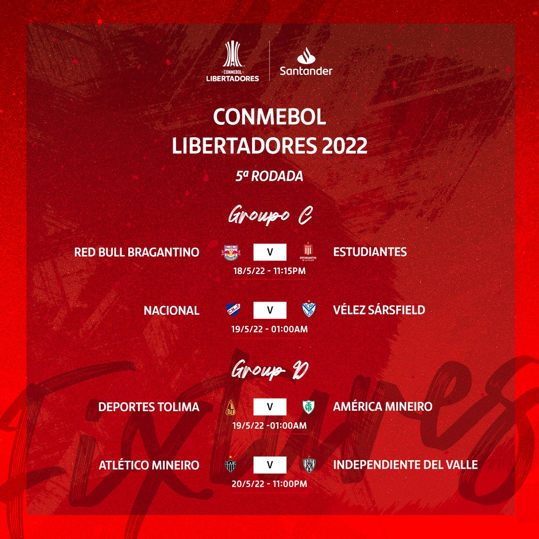 FTBLSantander's tweet photo. Chegamos à 5ª rodada🙌  

Quais jogos você vai assistir? 👀 🔥

#Libertadores2022 https://t.co/8PvP58fkaY