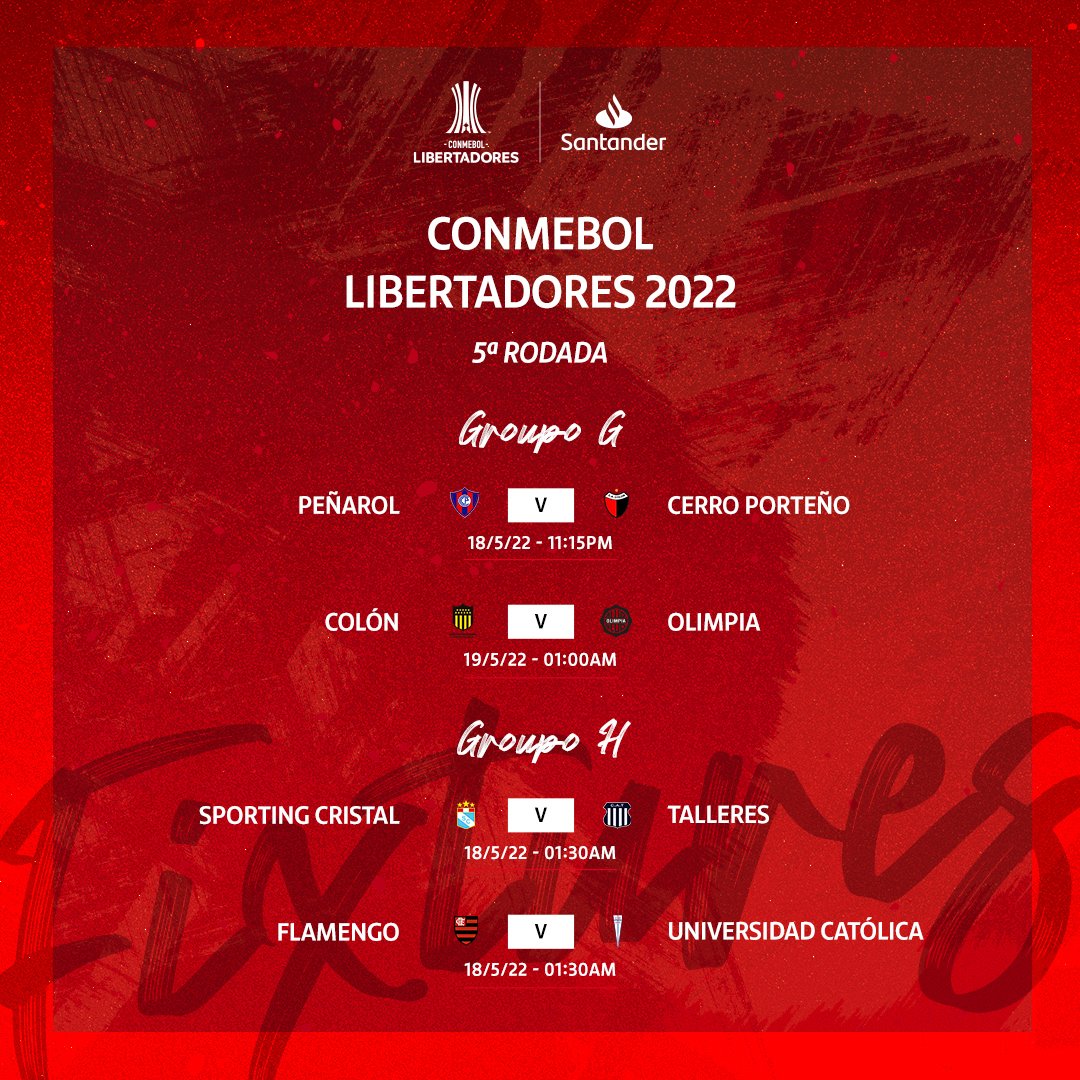 FTBLSantander's tweet photo. Chegamos à 5ª rodada🙌  

Quais jogos você vai assistir? 👀 🔥

#Libertadores2022 https://t.co/8PvP58fkaY
