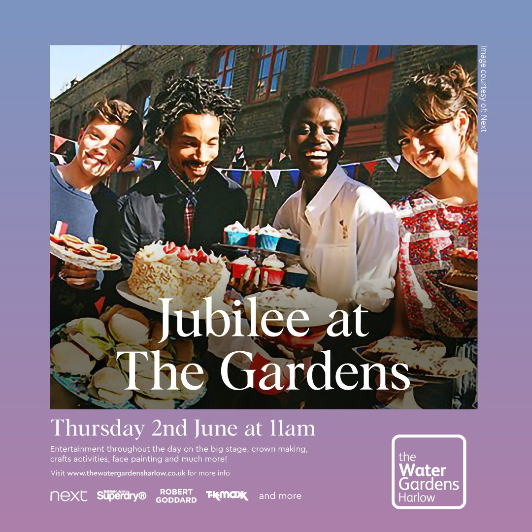 On June 2nd from 11 am,  The Water Gardens is bringing amazing local acts on the big stage. Plus crafts activities, crown making and face painting!

More details coming soon!

#jubileeEvent #PlatinumJubilee #JubileefreeEvent #JubileeHarlowtown #Harlowtown #watergardensharlow