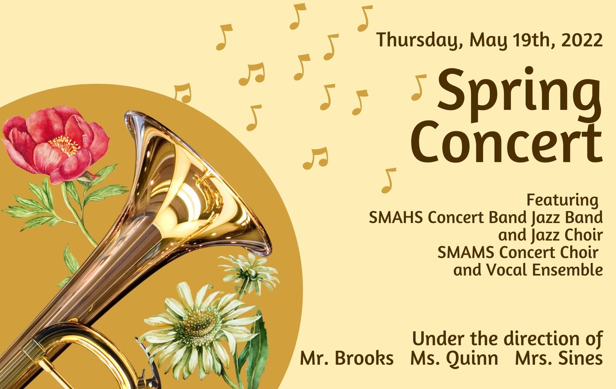 SMAHSMUSIC's tweet photo. MONDAY 5/16 - Banquet Form Due
MONDAY 5/16 - Marching Band 6-9pm
TUESDAY 5/17 -Concert Band 3-5pm
WEDNESDAY 5/18 -PERIOD 1-2 - Concert Band
WEDNESDAY 5/18 -PERIOD 3 - Concert Choir
WEDNESDAY 5/18 -Jazz Band 3-5pm
THURSDAY 5/19 -HS/MS Concert 6:30pm
#SailingForward
#GoDutchMusic https://t.co/T9YXx7pY4f