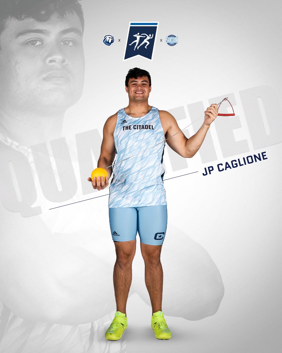 CitadelTFXC's tweet photo. 𝐐𝐔𝐀𝐋𝐈𝐅𝐈𝐄𝐃!🎫

JP Caglione's school record 61.53m in the hammer throw this weekend punched his ticket to next week's NCAA East Regionals at Indiana University! Hammer throw is scheduled for Wednesday, May 25 at 10 AM! https://t.co/ozOzQgvgSS