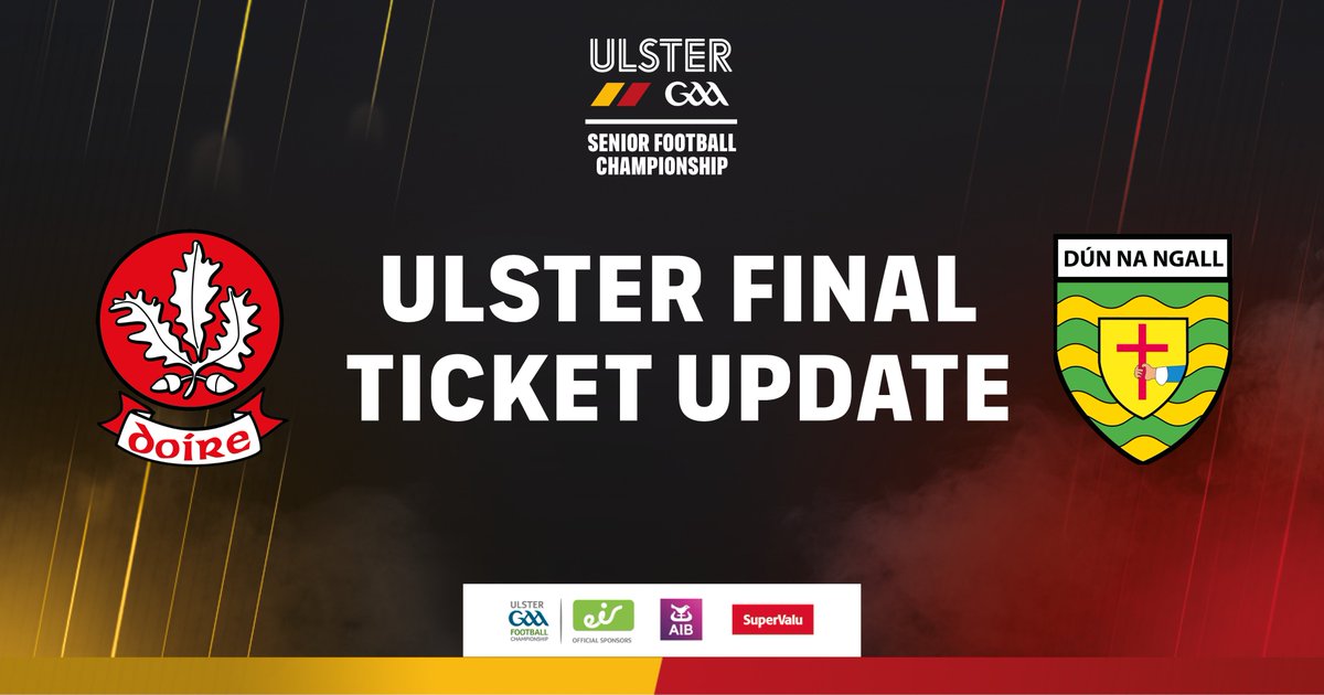 UlsterGAA's tweet photo. 🏐 ULSTER FINAL TICKET UPDATE 🏐

Initial allocation of #Ulster2022 Final tickets are with the competing County Boards for distribution among clubs 🎟️

Following that, there will be a general release online and in selected stores this Friday at 2pm https://t.co/DyntZV9mAg