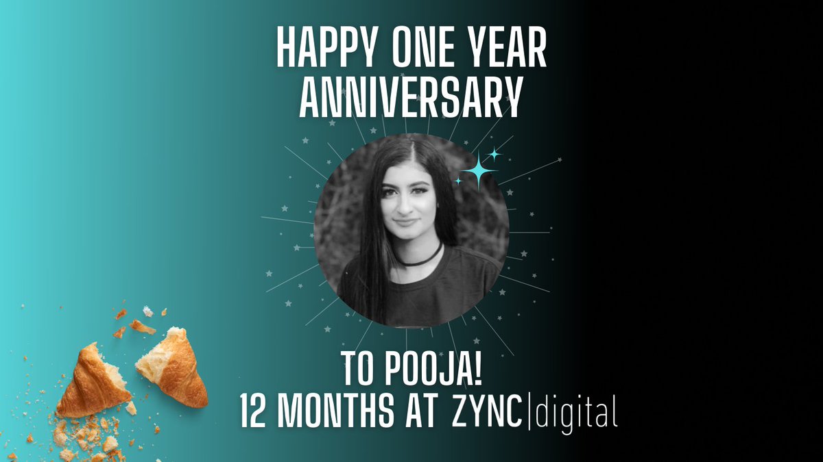 It's the official one year anniversary of <a href="/PoojaTanisha/">Pooja TM</a>  joining the team over here at Zync, and it's certainly cause to celebrate ⚡ Pooja has had an incredible impact on Zync! Bringing enthusiasm, professionalism and a trail of crumbs wherever she goes! 😂 🥐