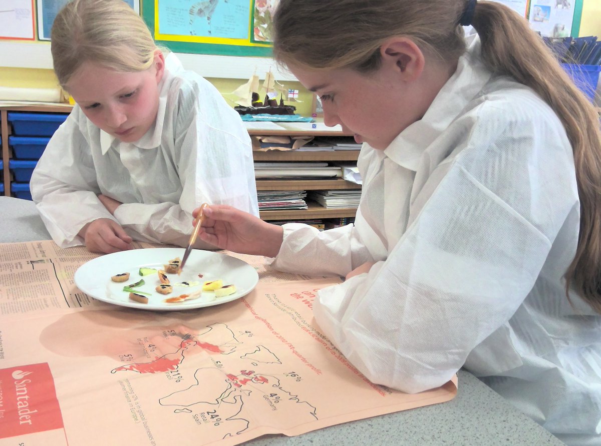 LaxtonJunior's tweet photo. Hmm...starch or no starch? #LJSYear6 have been testing different foods to find out. They took turns with a partner to refine their pipette skills, dropping iodine solution carefully onto samples and looking for any colour change. #LJSScience #WeAreLJS #LoveOfLearning https://t.co/XTufNWHP9k